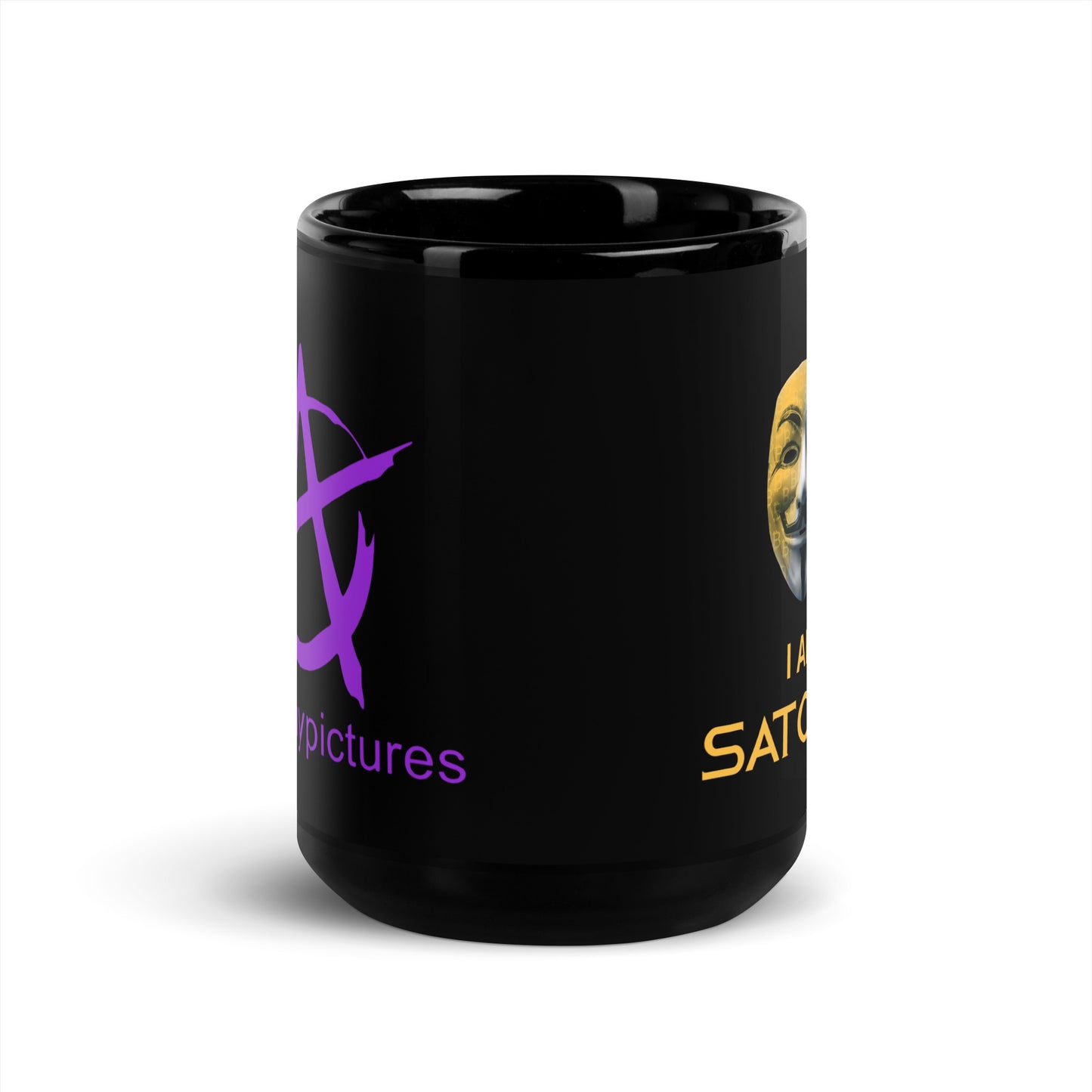 Satoshi/Anarchy Pictures Black Glossy Mug